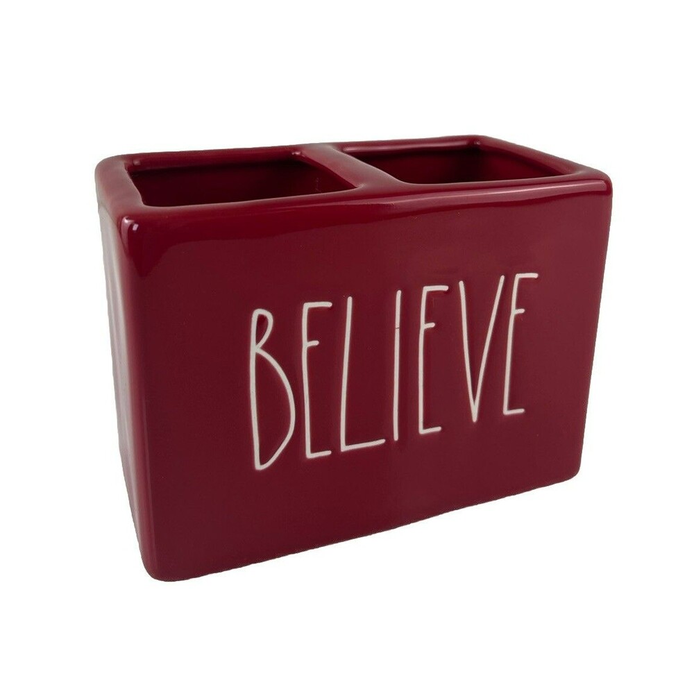 Rae Dunn “BELIEVE” Toothbrush Makeup Brush Divided Organization Holder